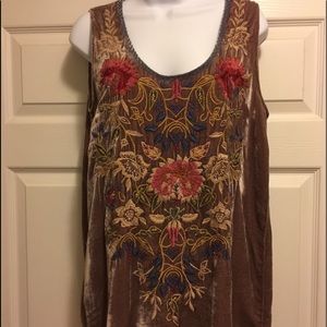 Johnny Was chocolate tunic richly embroidered.
